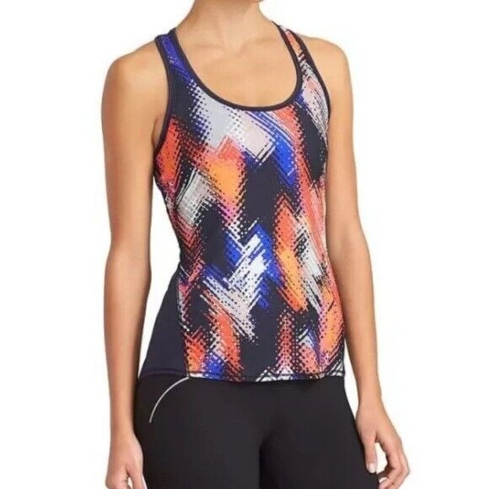 Athleta Chi Racerback Tank Lava Print Multi Color Workout Size S